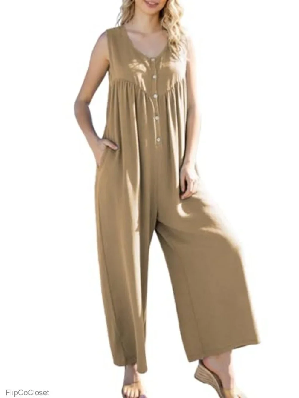 Womens Cotton Wide Leg Stretchy Jumpsuit Casual Romper Sleeveless